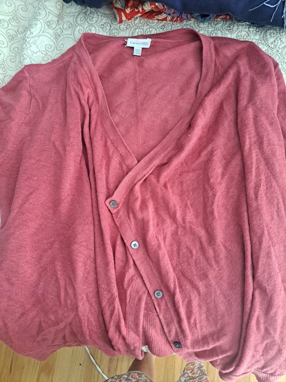 Garnet Hill Dusty Rose Button-Front V-Neck Cardigan